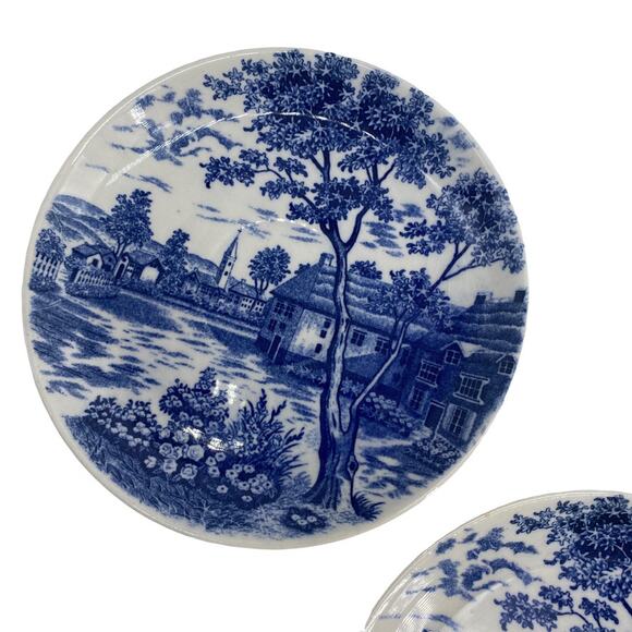 VTG Blue ENGLISH VILLAGE Lot of 5 Transferware Ironstone Saucer Matching Japan - Picture 3 of 8